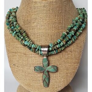 Desert Rose Trading Jay King 925‎ Sterling Turquoise Cross Christian Necklace